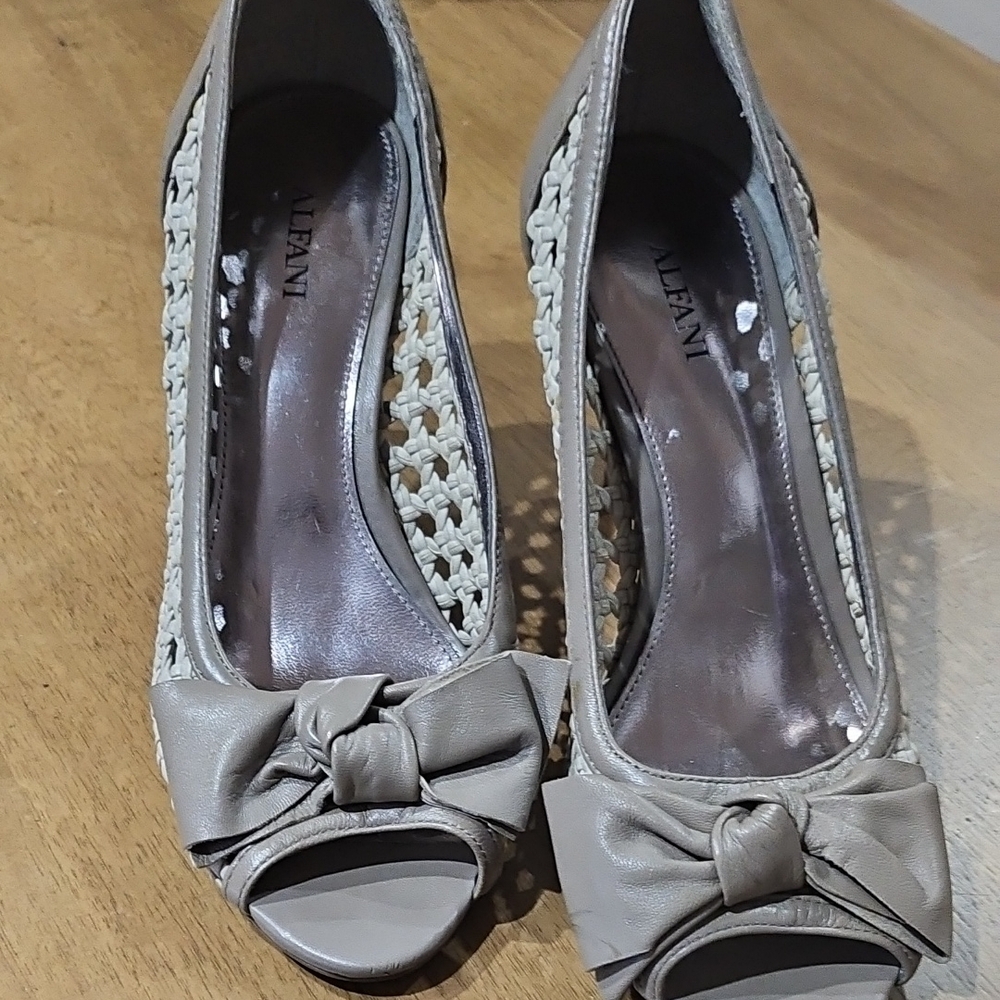 Alfani Cream Peep-Toe Heels with Decorative Bow